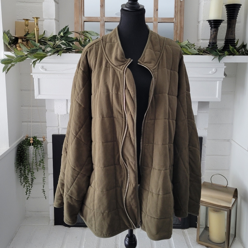 Hayden Los Angeles Quilted Oversize Jacket Coat Plus Size 2X Green Dolman Sleeve